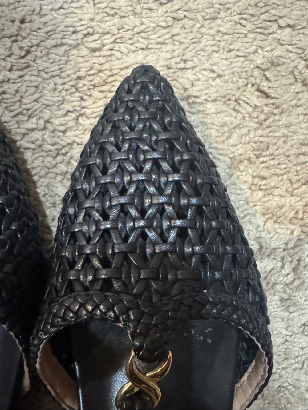 Black Leather Bared Avocet Woven Flats - Picture 10 of 11
